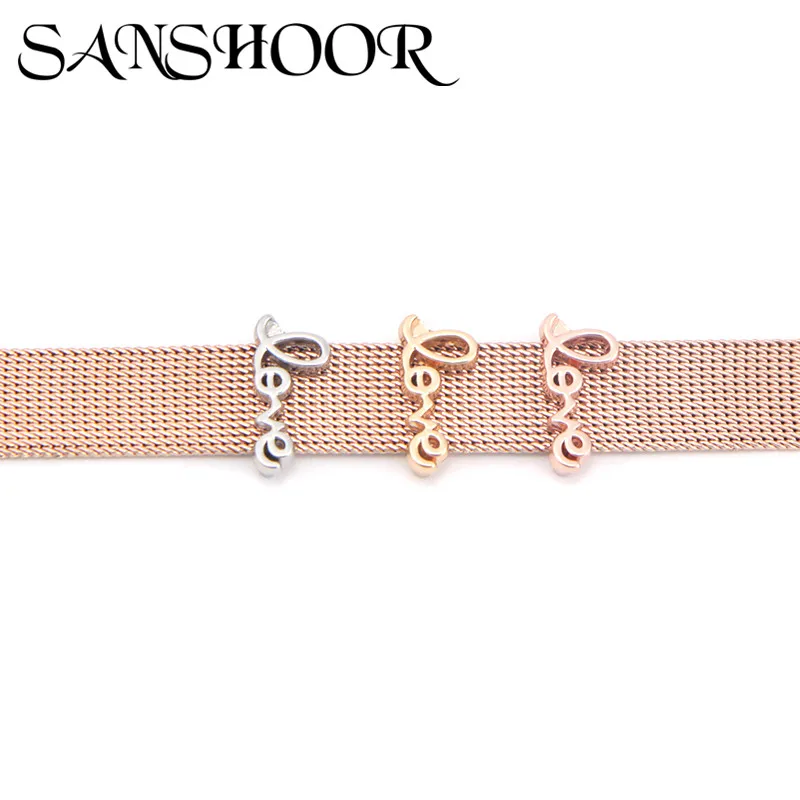 

SANSHOOR Jewelry Pave Crystal Rhinestone Love Slide Charms Fit 10mm Stainless Steel Mesh Bracelet for DIY Accessories Making