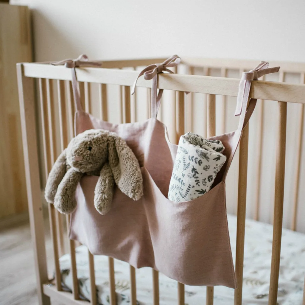 Baby Crib Pocket Nursery Organizer Solid Bedside Toys Hanging Bag Descr Cot Bed Baby Cotton Crib Organizer Toy Diaper