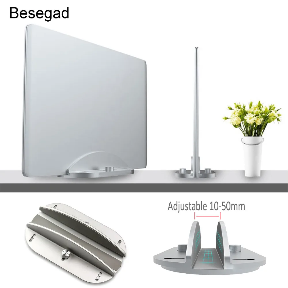 

Besegad Adjustable Vertical Laptop Stand Aluminum Alloy Space Saving Desktop Dock Holder for Apple MacBook Air Notebook Stand