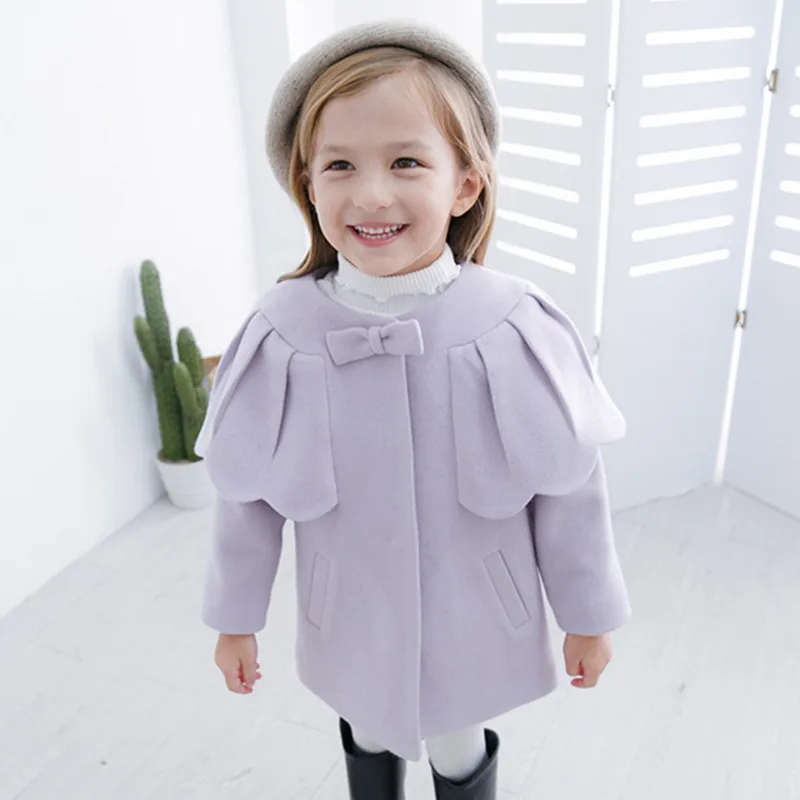 

DFXD Children's Winter Clothing Baby Girls Wool Coat High Quality Long Sleeve Soild Dark Buckle Thick Jacket Princess Outwear