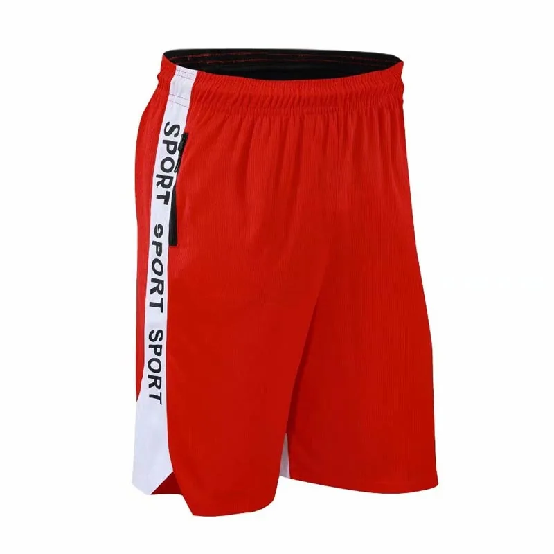 Баскетбольные короткие мужские дышащие тренировочные плотные пляжные спортивные шорты мужские с карманом на молнии для бега фитнес быстросохнущие шорты набор - Цвет: Red