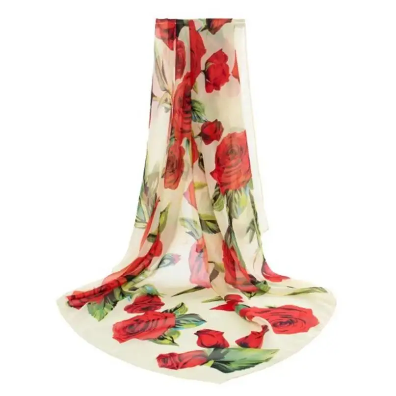 

New Arrival Fashion Rose Lady Print Long Wrap Women's Shawl Chiffon Scarf Silk Scarves Hot Beautiful Poncho Shawl Tippet Scarf