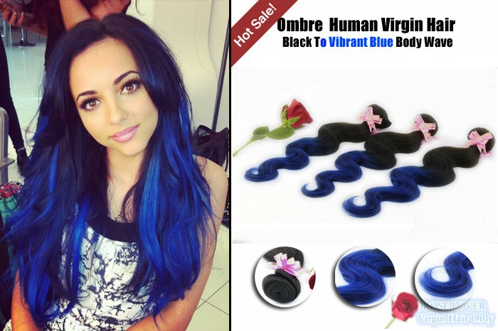 Blue Ombre Hair Weave Body Wave Hairstyles Color Black 1b Blue 3