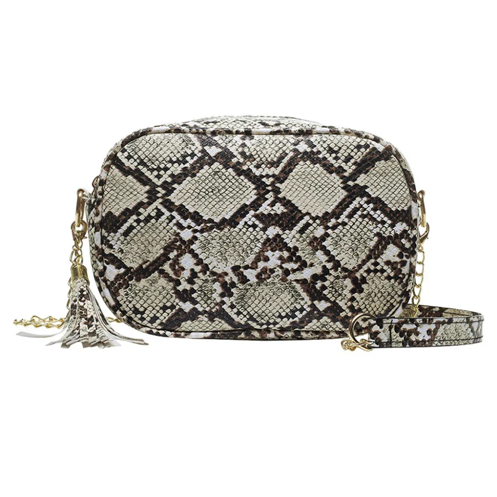 

Fashion Lady Snake Print Bags Pattern Tassels Versatile Woman Shoulder Bag Messenger Chain Bag bolsos mujer Bolsas Feminina