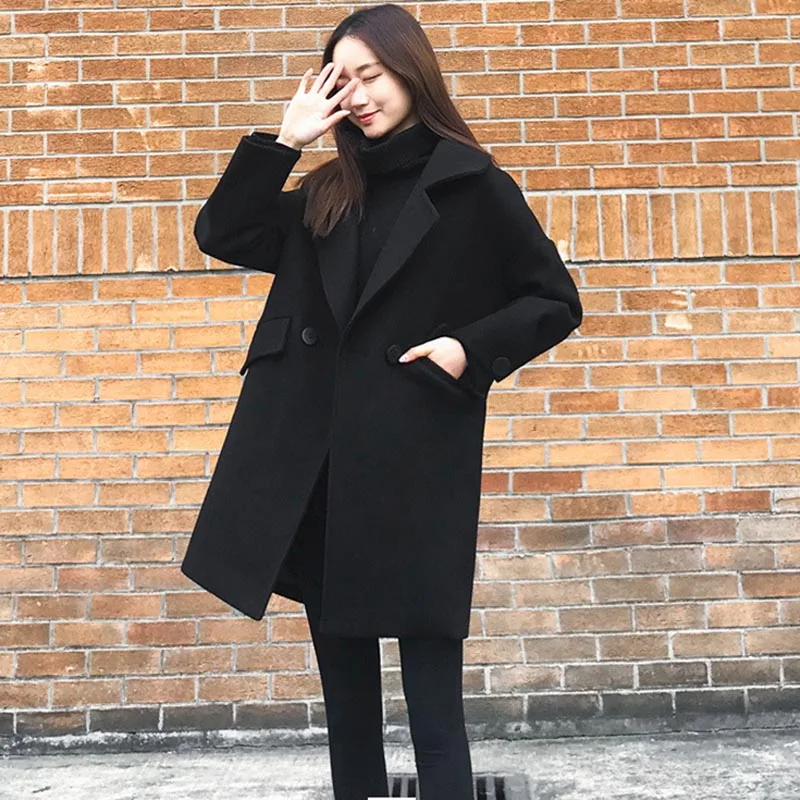 

Women Winter Jacket Casual Overcoat Slim Fit Long Cardigan Coat Tops Outwear Black SSA-19ING