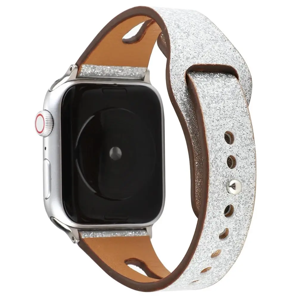 Женский блестящий кожаный ремешок с застежкой для Apple Watch 38 мм 42 мм 40 мм 44 мм браслет для iWatch ремешок серии 1 2 3 4 ремешок для часов