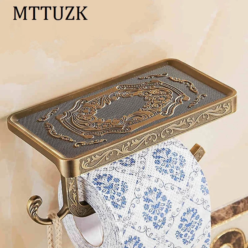 MTTUZK Европейский стиль античная резьба Туалетная рулонная бумага стойка wiht телефон полка настенный держатель бумаги для ванной с крюком