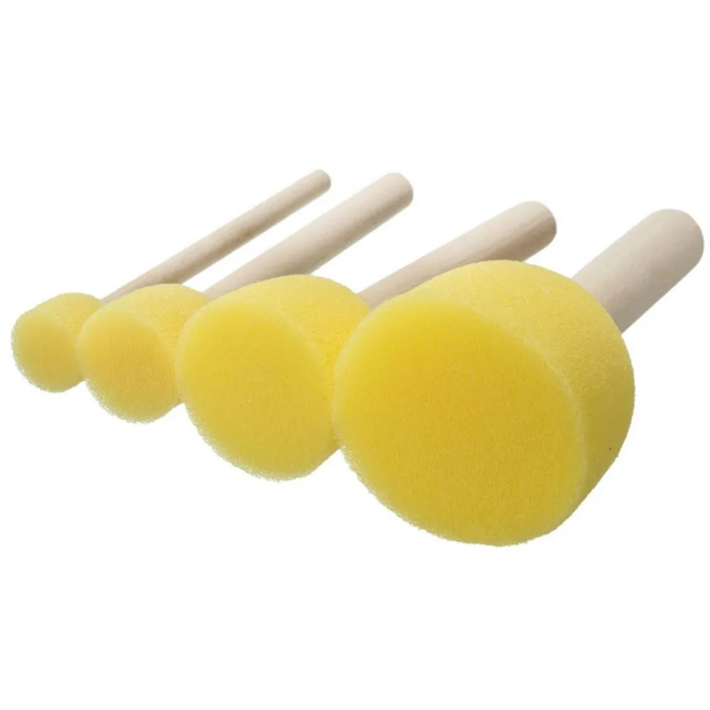 4pcs/Set Yellow Sponge Paint Brush Wooden Handle Painting Tool Graffiti Kids Diy Doodle Drawing Brushes Coloring for Children