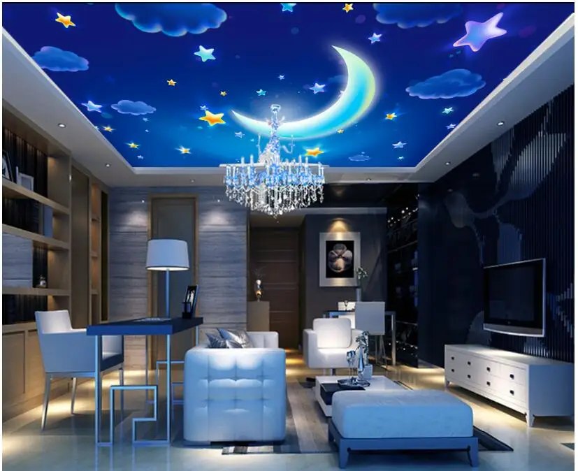 

ll sticker Dream cartoon staCustom photo 3d wallpaper Non-woven picture war moon white cloud roof ceiling decoration painting