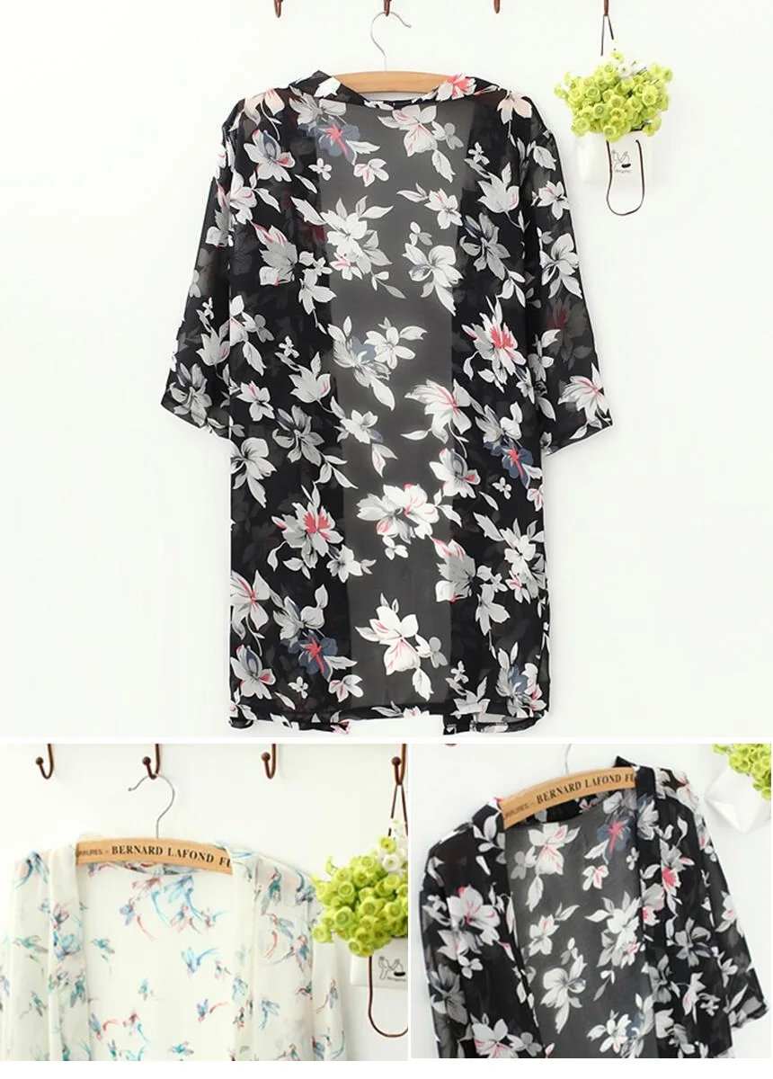 

New Fashion Cardigan Women Print Color Chiffon Blouse Half Sleeve Summer Sun Protection Clothing Anti Sun Fashion Tops H143