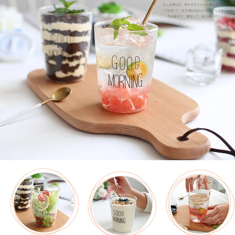 

350ML Good morning Glass Cup Milk Breakfast Cup Creative Household Beer Glass Juice Drink Water Cup Transparent Cute Glass Cup