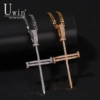 

UWIN Nail Cross Pendant Copper Material AAA CZ Bling Iced Out Necklace Chain Micro Paved Men's Hiphop Jewelry