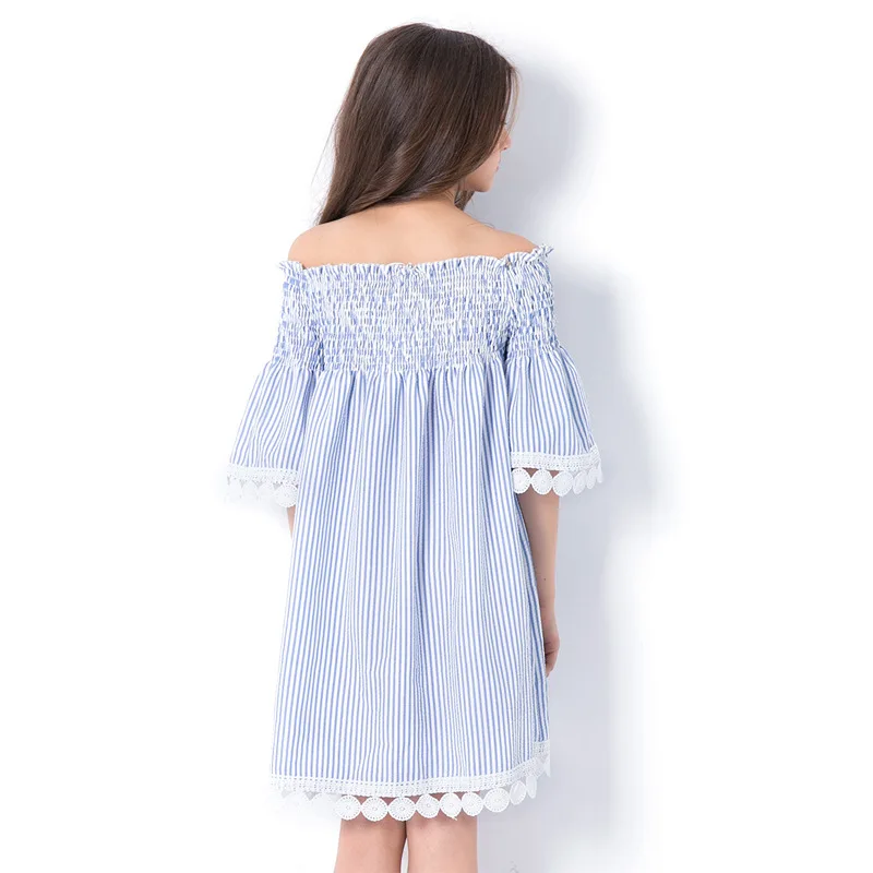 Платье принцессы кружевное детское летнее платье с открытыми плечами для девочек г. Полосатое платье для дня рождения для девочек-подростков от 10 до 12 лет