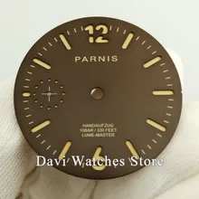 Parnis 35,4 мм светящийся темно-коричневый Чехол для часов подходит для ETA 6497 Морская Чайка st36 механизм