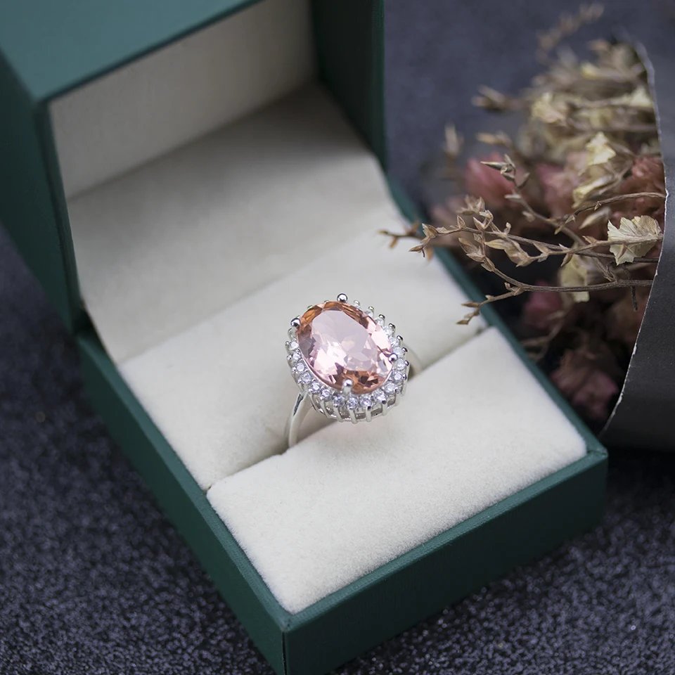 Bolai Diana стильное нано морганитное кольцо из стерлингового серебра 925 пробы с розовым драгоценным камнем овальное 10*14 мм Хорошее ювелирное изделие для женщин Свадебное обручальное