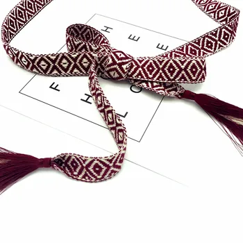 

fashion knitted belts for women weave cotton rope with tassel cummerbunds for dresses female string fringe waistband belts