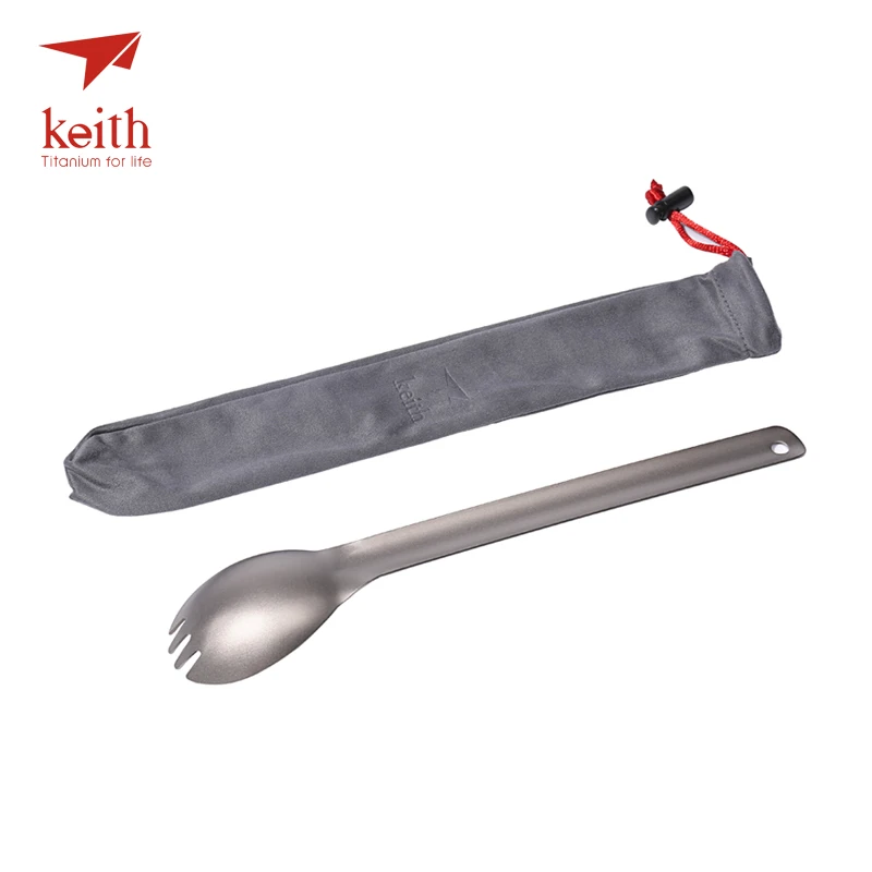 Keith titanio 200mm largo mango Spork camping tablewares picnic al aire libre senderismo conveniente Tenedores cuchara 20g ti5319