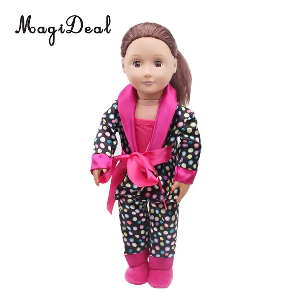 MagiDeal 1Set Pajamas Suit Tops Pants Suspender Slipper Shoes for 18 Inch   Doll Baby Clothes Clothing Accessories
