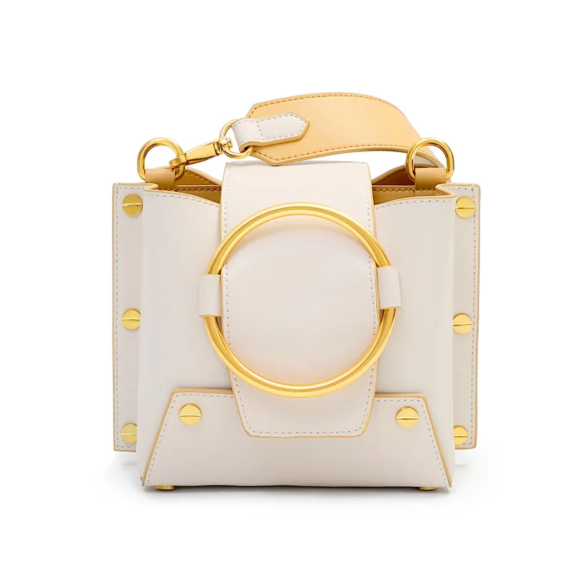 

luxury Simple design wide shoulder strap fashion contrast color cowhide bucket bag 2019 new diagonal span shoulder handbag woman
