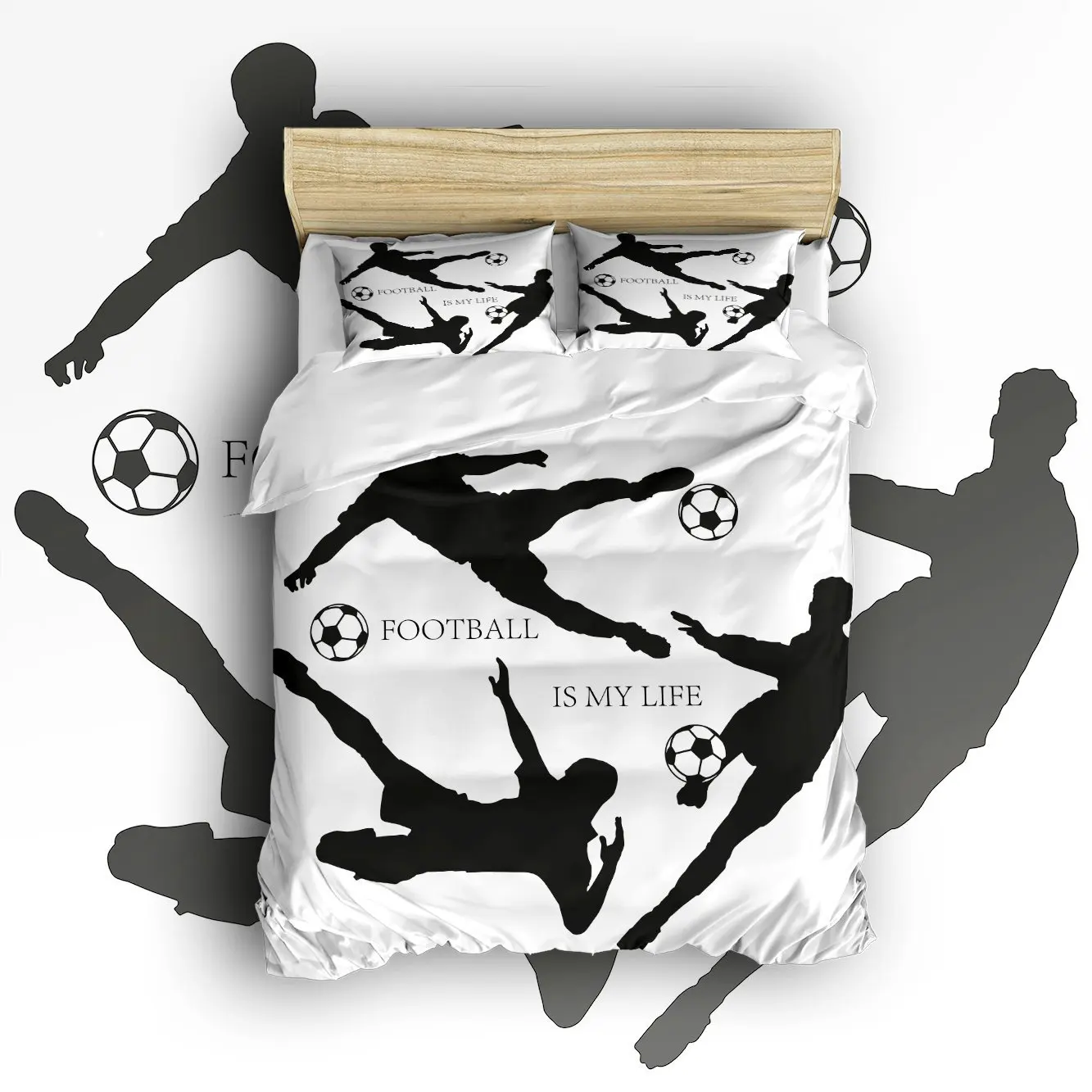 

4 Piece Bed Sheets Set, Funny Quote "Football is my life", 1 Flat Sheet 1 Duvet Cover and 2 Pillow Cases