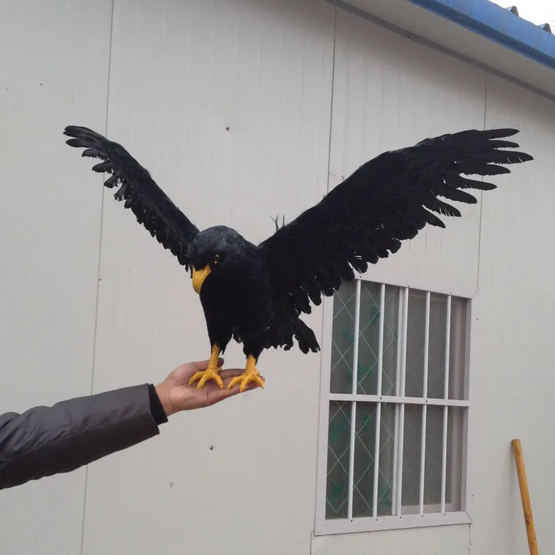 

large 45x90cm spreading wings black feathers eagle bird model artificial bird handicraft,prop,home garden decoration gift p2711