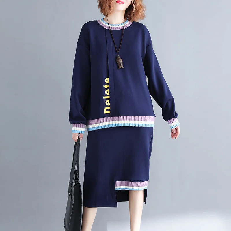 Women Autumn  Two Piece Tops and Skirts 2018 New  Fashion Casual Sweater Clothes For Female Plus Size Suits CH795 (13)