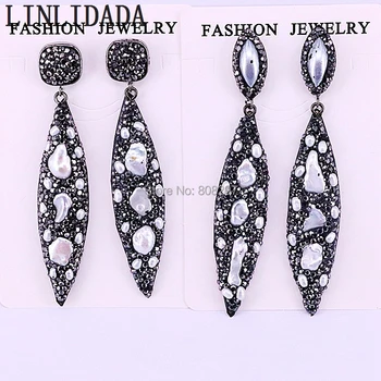 

4Pairs Natural Pearl dangle earrings pave rhinestone drop earrings gem Fashion jewelry