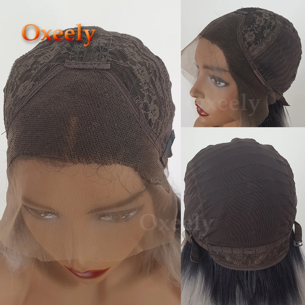 Oxeely короткие волнистые волосы боб синтетические кружевные передние парики #8