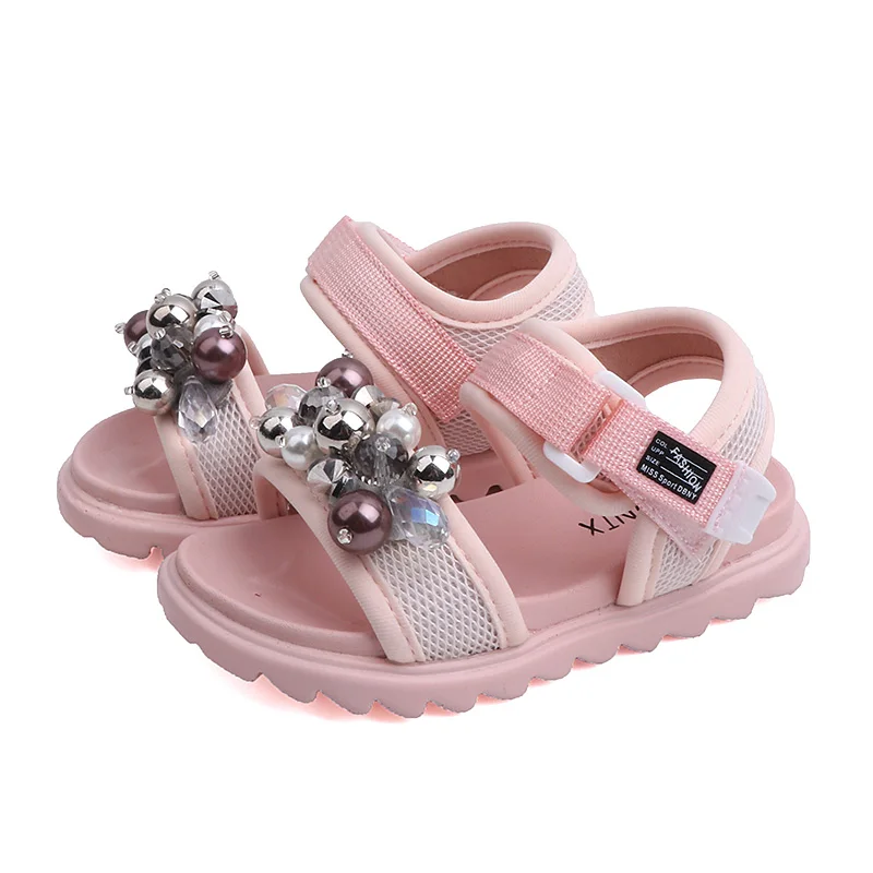 

Super soft comfortable Girls beads Sandals Summer 2019 New rhinestone pearl open toe Children's Shoes 3-14 Years Old 751