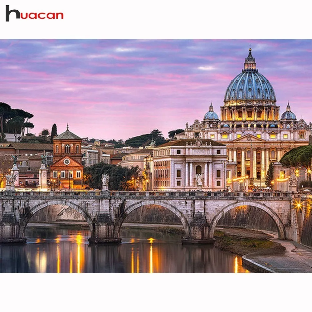 

Huacan Diamond Embroidery Landscape Pictures Of Rhinestones DIY Diamond Mosaic Building Diamond Painting Full Square Drill Hobby