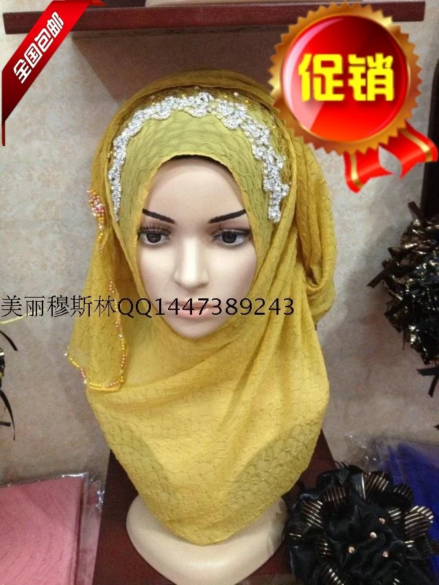 

Shira with 2014 new Muslim Beaded Scarf Turban scarf button Hui