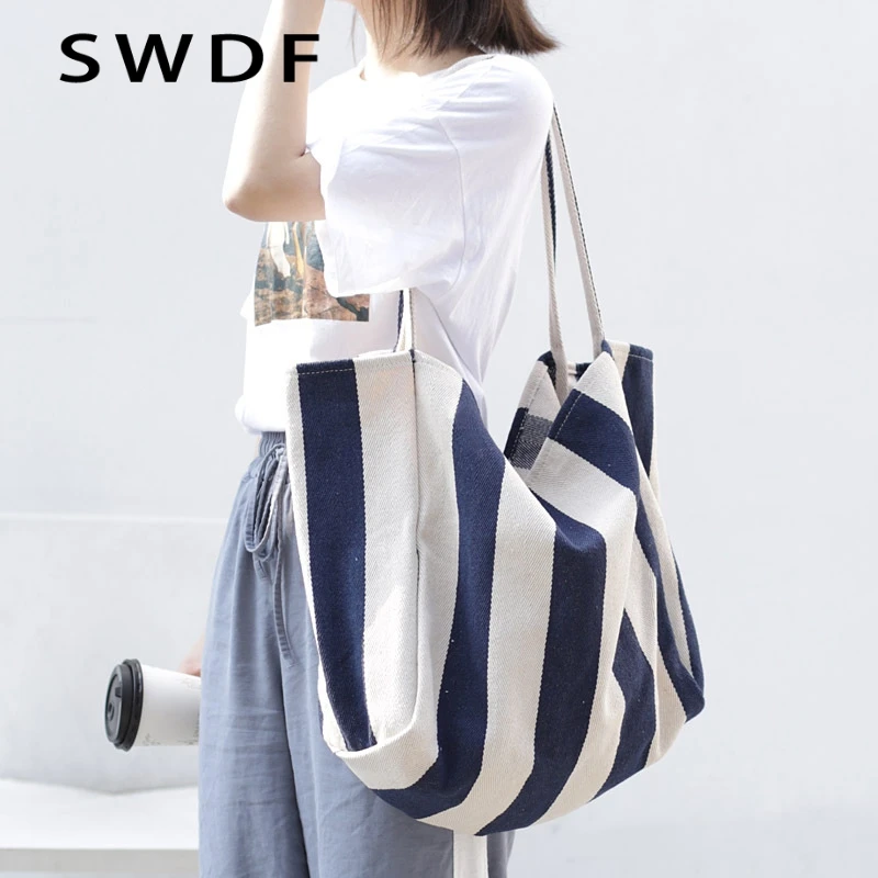 

New Ladies Handbag Retro Art Handbag Striped Bags For Women 2019 Canvas Bag Large Capacity Single Shoulder Ladies Crossbody Bag