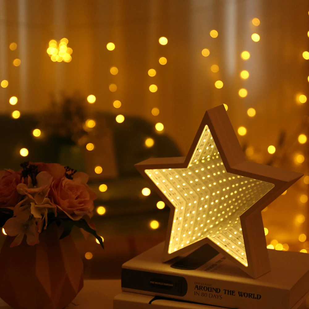 

Creative Star Shaped Infinity Mirror Light LED Tunnel Lamp Beautiful Star Light For Holiday Parties Wedding Night Light Z30