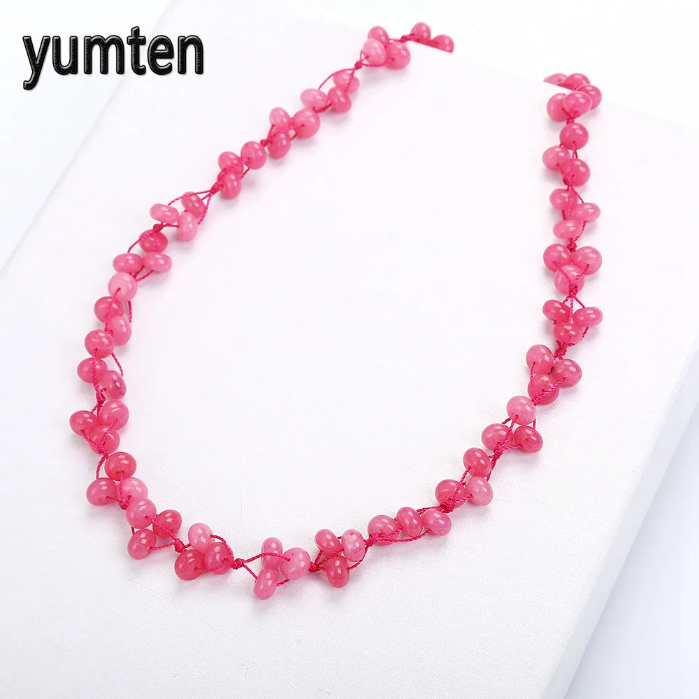 Yumten Chalcedony плетеное ожерелье из натурального камня с розовыми кристаллами бисера