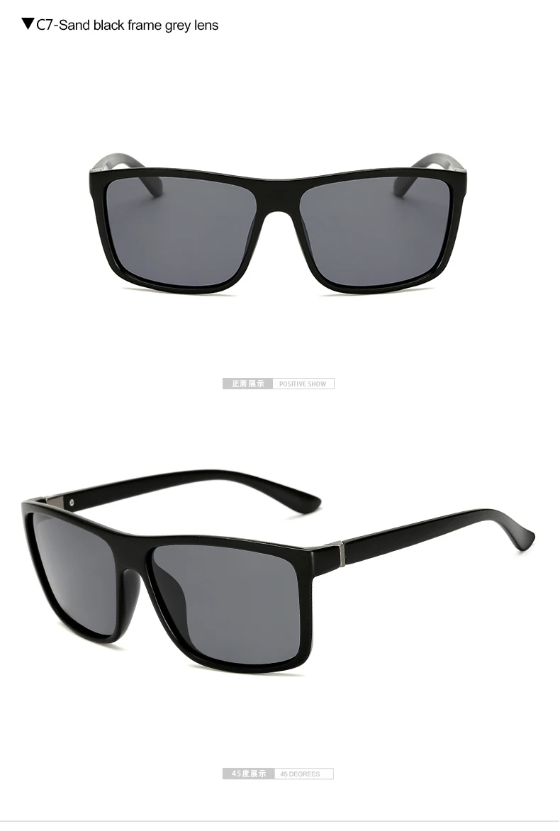 Длинные солнцезащитные очки для мужчин, поляризационные Квадратные Солнцезащитные очки, фирменный дизайн, защита от уф400 лучей, солнцезащитные очки gafas de sol, мужские солнцезащитные очки - Цвет линз: C7sand grey