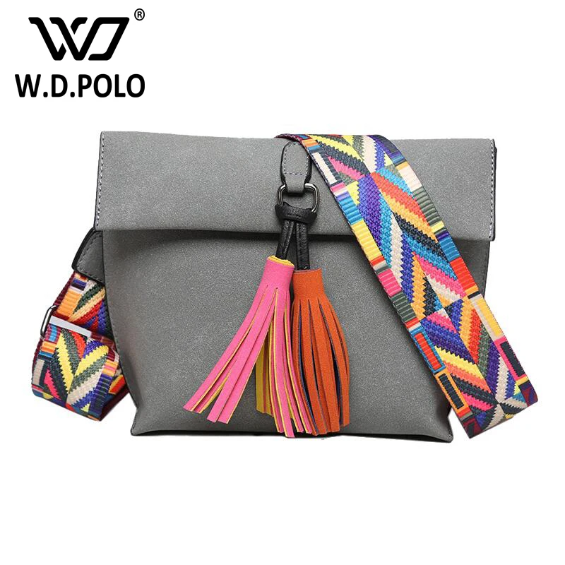 WDPOLO Pacthwork tassel women handbag super vintage hot design lady shoulder bag with boho color ...