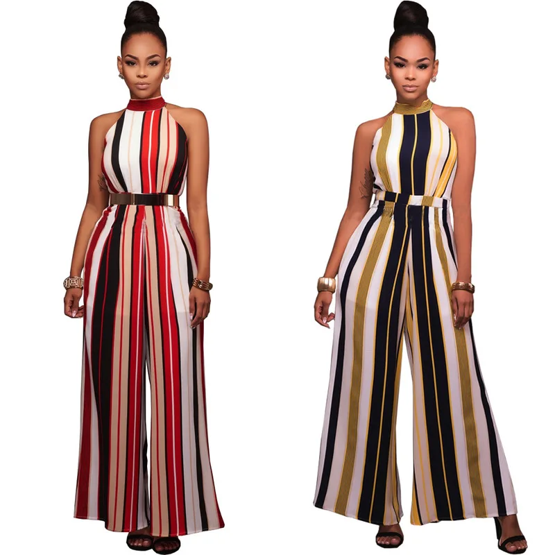 

New arrival Europe and the United States women s speed sell pass hot sexy stripe bind wide legged jumpsuits0224