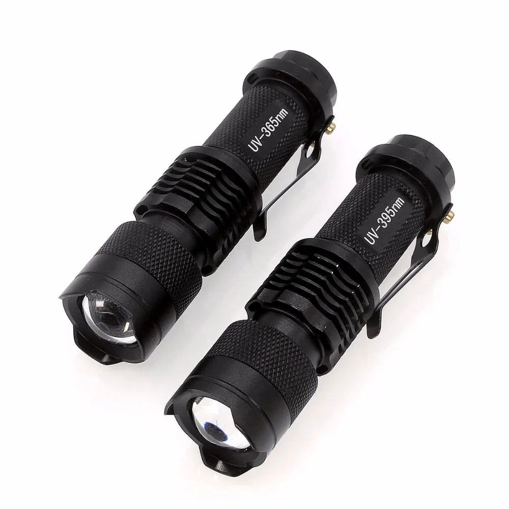 Zoomable UV светодиодный светильник вспышка 365nm 395nm Lanterna фонарь УФ черный лампа AA