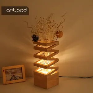 Artpad Wood Decoration Lamp Shades For Table Lamps Flower 3 Color Changeable Romantic Bedroom Bedside Living Room Study Lighting