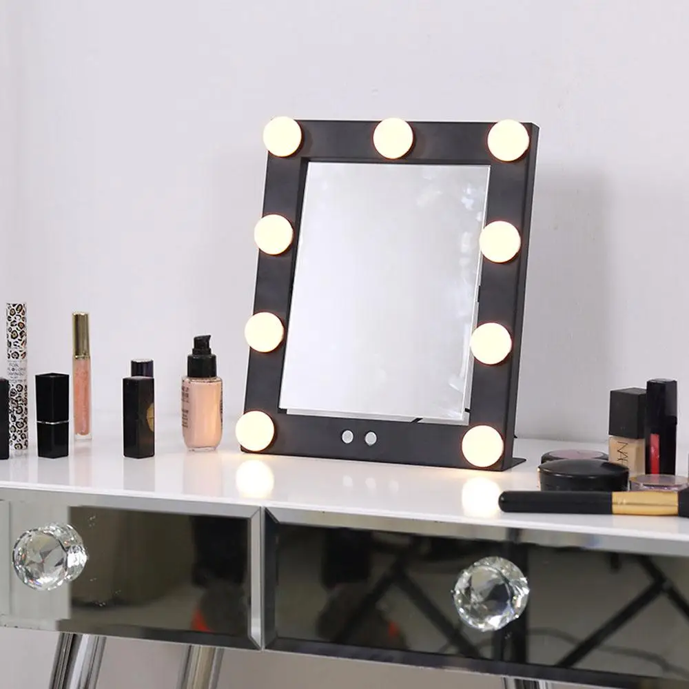 

Hollywood Vanity Makeup Mirror 9 Led Bulb Light Desktop Black White miroir Rotation LED Make Up Mirror Beauty espelho maquiagem