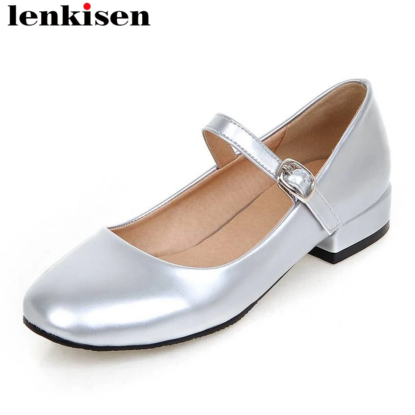 

Mary Janes buckle strap PU plus size concise style square toe low heels British school PU material campus young girls shoes L0f1