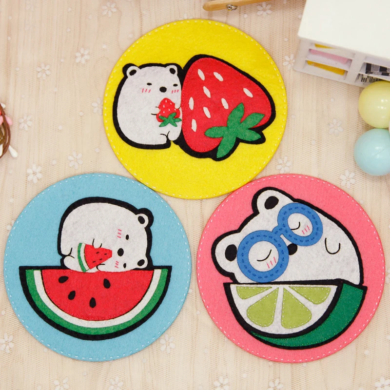 Cheap 3Pcs/Lot Cute Drinks Coasters Fabric Table Cup Mat Home Decor