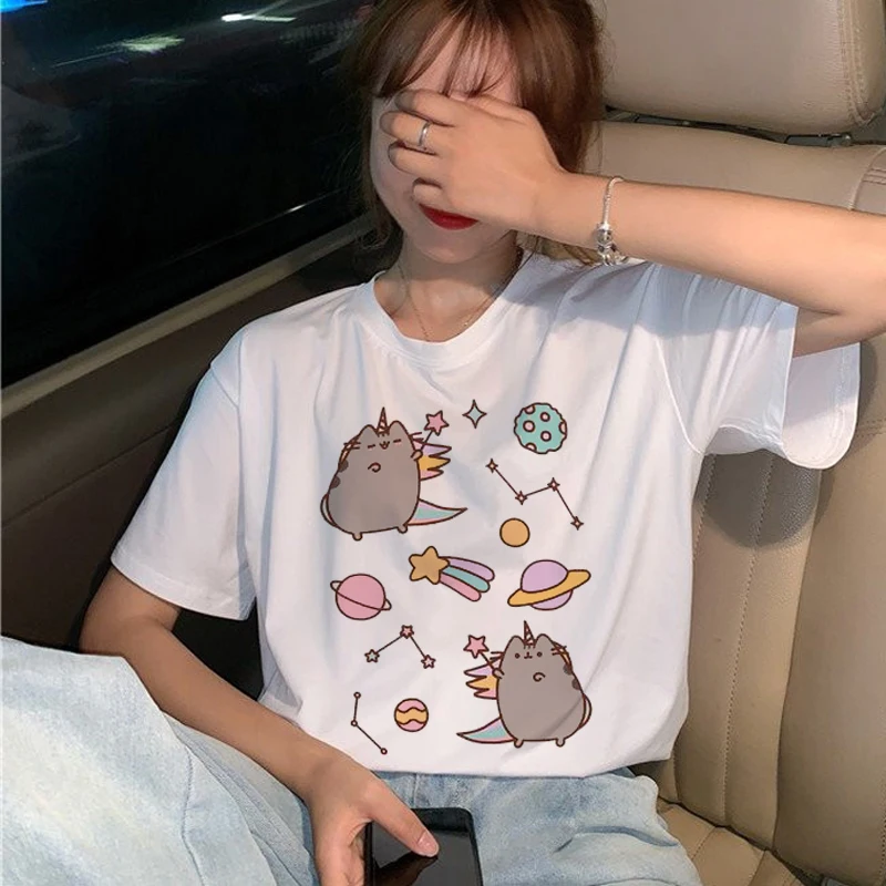 Футболки Pusheen с котом женские футболки в стиле Харадзюку забавная мультяшная