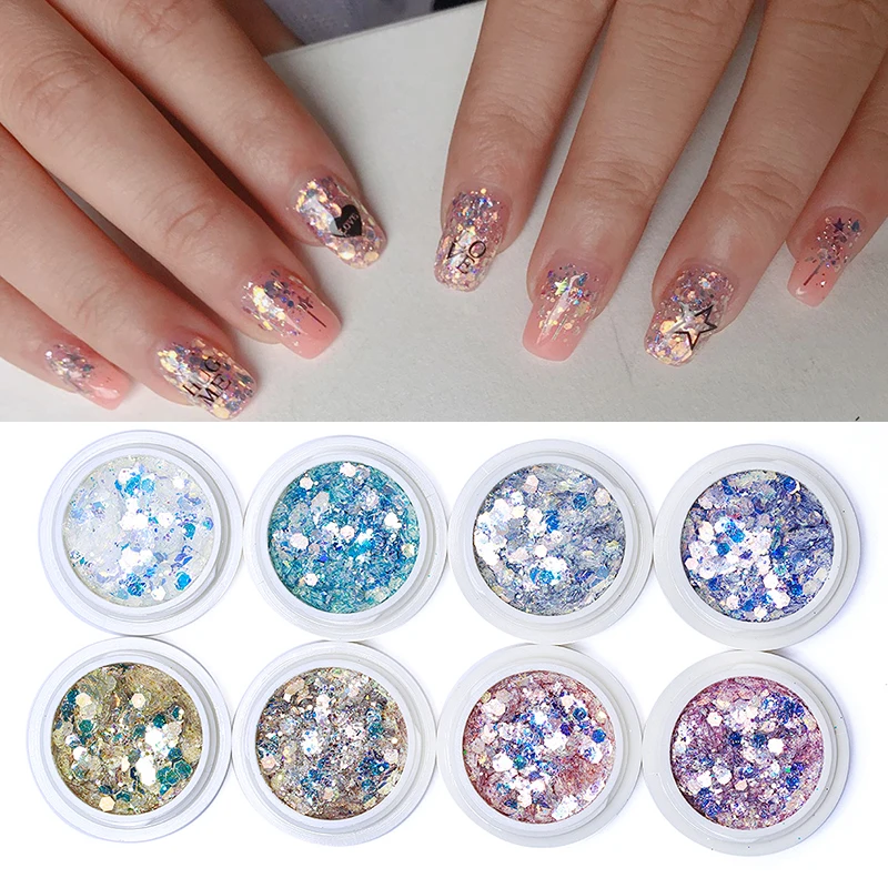 

1Jar Holographic Glitter New Mix Diamond Holo Flake Colorful Glitter , Chunky Glitter, Hexagon Laser 3D Nail Glitter Paillette