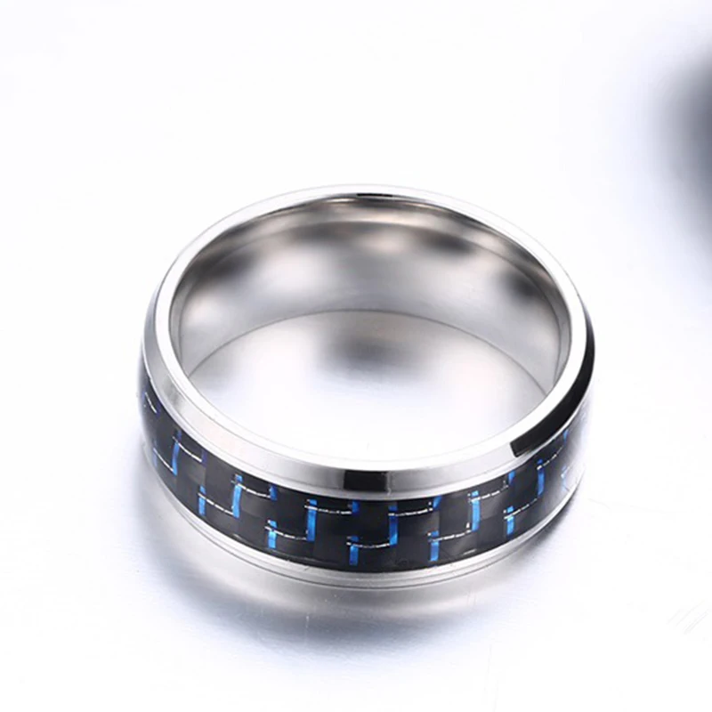 316L Stainless Steel Carbon Fiber Ring Men Jewelry 8mm Stainless Steel Rings For Men Metal Black Ring Men's Band Wedding