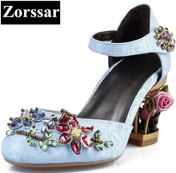 

Summer Womens Shoes rhinestone High heels pumps women Wedding shoes 2018 fashion Flowers woman ankle strap shoes high heels