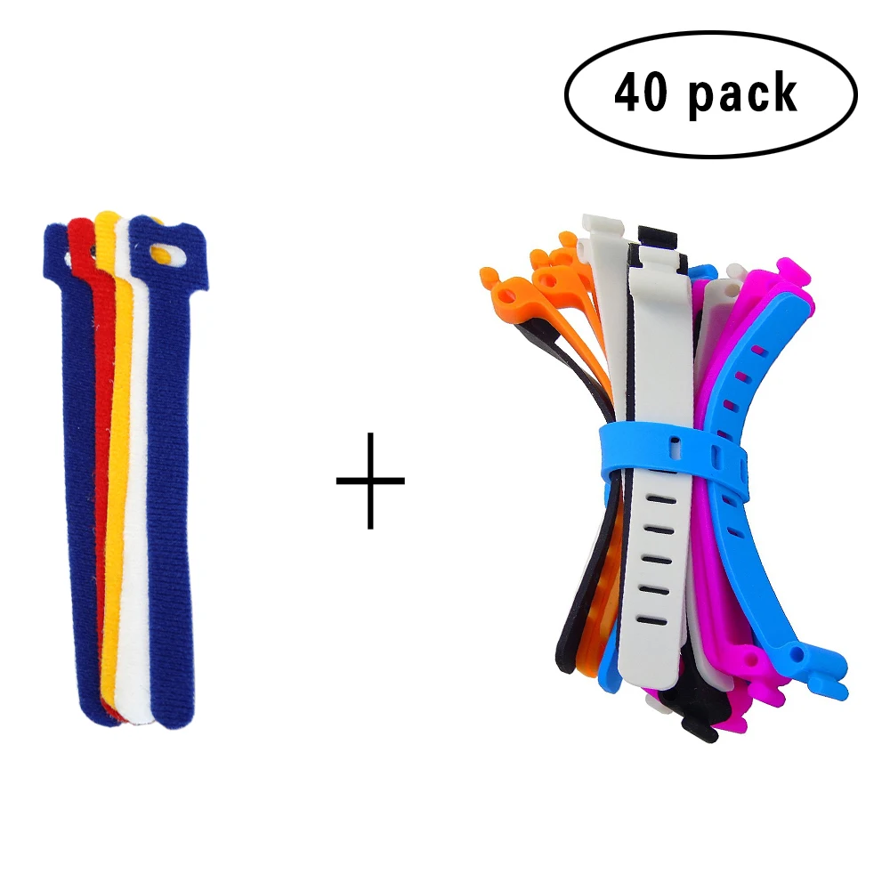 20Pcs Reusable Hook and Loop Fastening Cable Ties with Microfiber Cloth and 20PCS Silicone Bag Ties Cable Management 20Pcs Reusable Hook and Loop Fastening Cable Ties with Microfiber Cloth and 20PCS Silicone Bag Ties Cable Management
