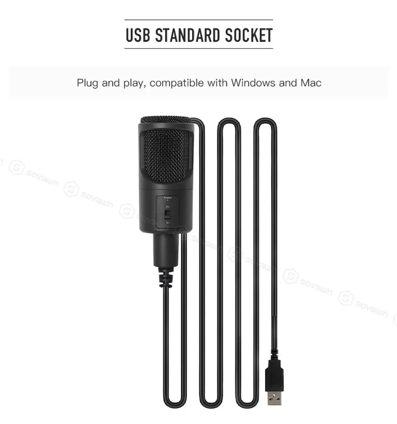 SF-960 Студийный конденсаторный микрофон компьютерный USB всенаправленный настольный микрофон шумоподавление караоке с штативом