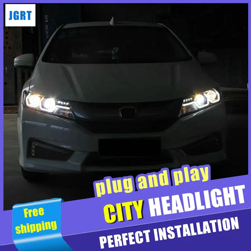 Car Styling Headlights 2015 2017 for Honda City DoubleU Angel Eye LED