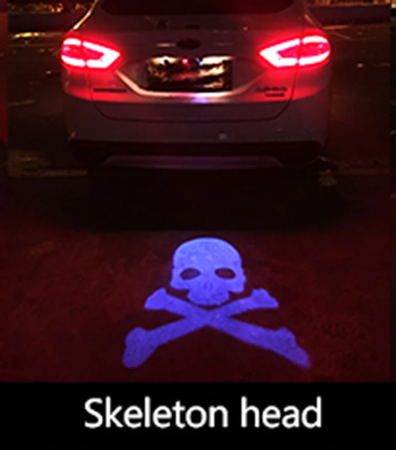 

Car Laser Tail Logo Led Light Anti Collision Rear-end Fog Light Rearing Warning Light for cartoon Skull Skeleton Head free shipp